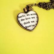 Perks of Being a Wallflower We accept the love we think we deserve Antiqued Bronze Heart Book Page Necklace