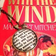  Gone with the Wind Scarlett and Rhett You need to be kissed Antiqued Bronze Book Page Necklace