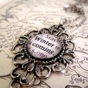 Game of Thrones Winter is Coming Antiqued Silver Book Page Necklace