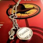 Finnick Hunger Games Suzanne Collins Antiqued Silver Book Page Necklace