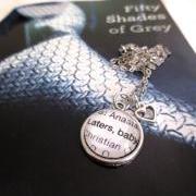 Fifty Shades of Grey Laters Baby Christian Grey and Anastasia Steele Antiqued Silver Book Page Necklace