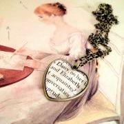 Pride and Prejudice Elizabeth Bennet and Mr Darcy Heart Shaped Antiqued Bronze Book Page Necklace