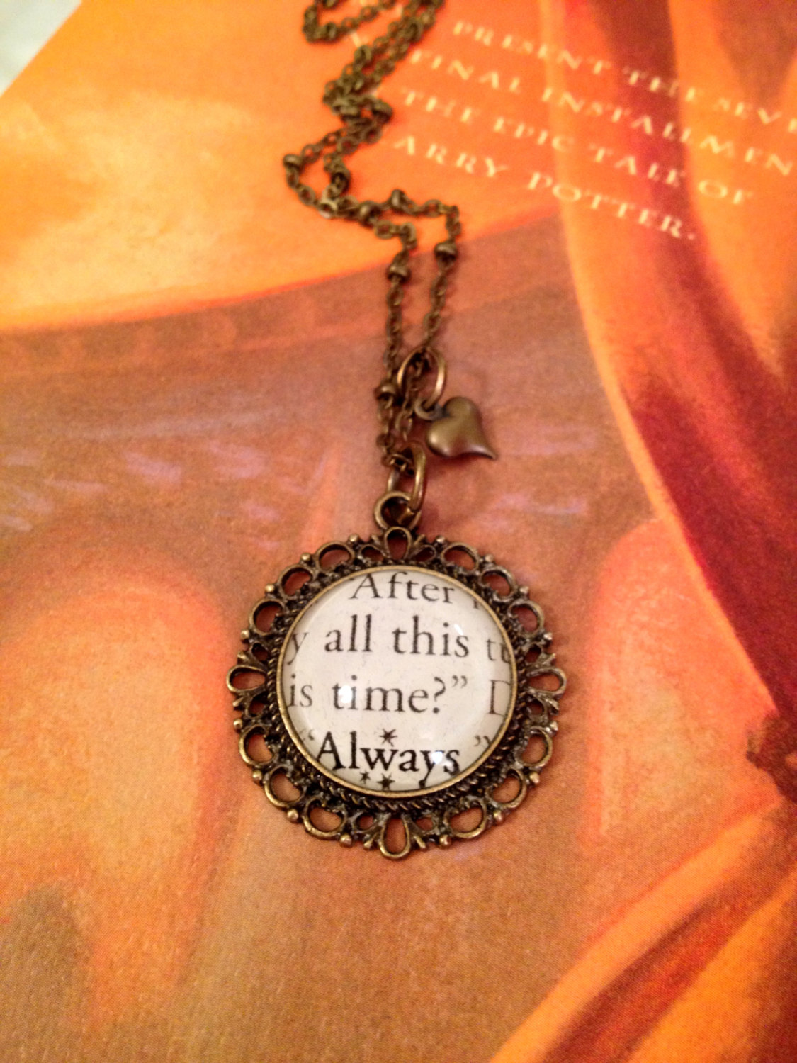 After All This Time Always Harry Potter Antiqued Bronze Ornate Book Page Necklace Snape Dumbledore Lily