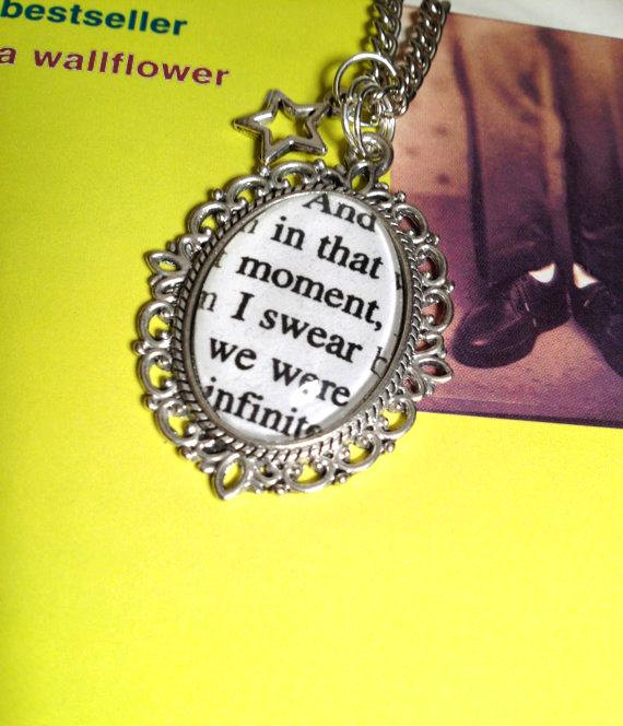 Perks Of Being A Wallflower And In That Moment, I Swear We Were Infinite, Antiqued Bronze Or Silver Customisable Book Page Necklace