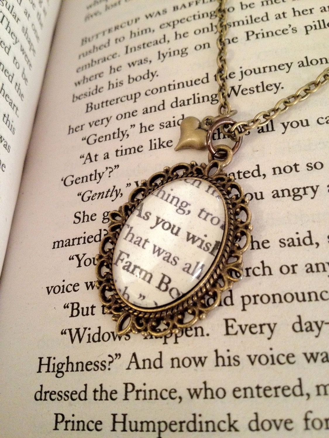 The Princess Bride As You Wish Antiqued Bronze Book Page Necklace