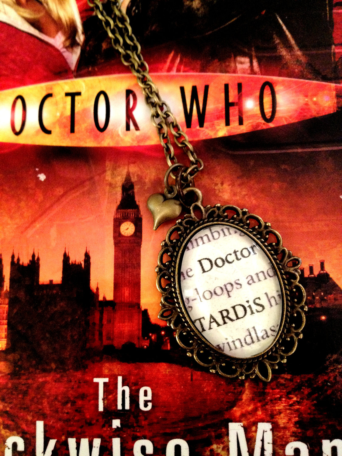 Doctor Who And Tardis Antiqued Bronze Book Page Necklace
