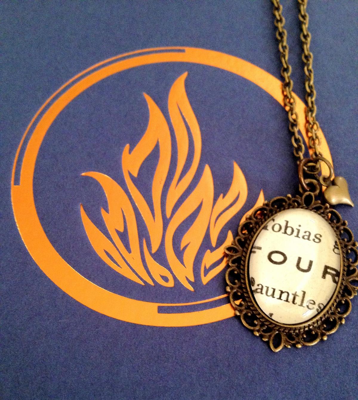 Tobias Four Dauntless Antiqued Bronze Book Page Necklace From Veronica Roth's Divergent