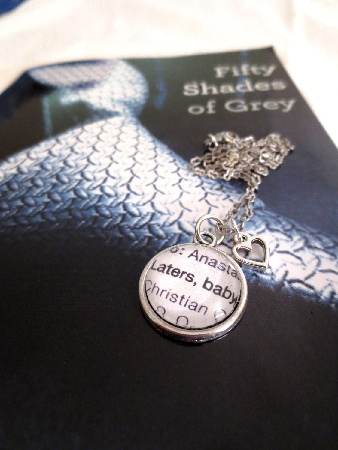 Fifty Shades Of Grey Laters Baby Christian Grey And Anastasia Steele Antiqued Silver Book Page Necklace