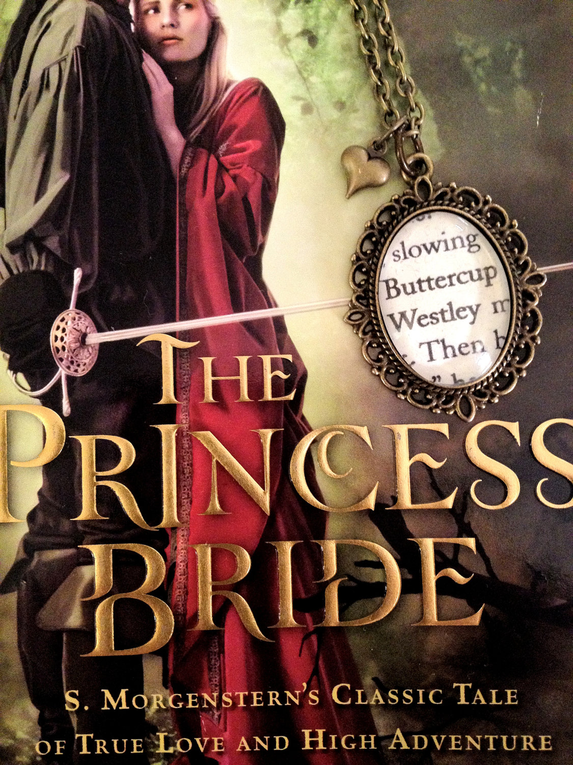 Buttercup And Westley From William Goldman's Princess Bride Antiqued Bronze Book Page Necklace